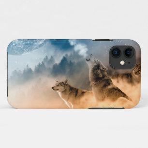 Twee wolven trekken op volle maan in het bos iPhone 11 hoesje