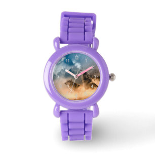 Twee wolven trekken op volle maan in het bos horloge