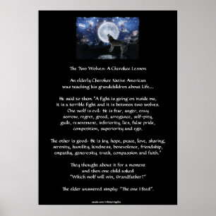 TWEE WOLVES CHEROKEE VERHAAL Wolf Art Poster