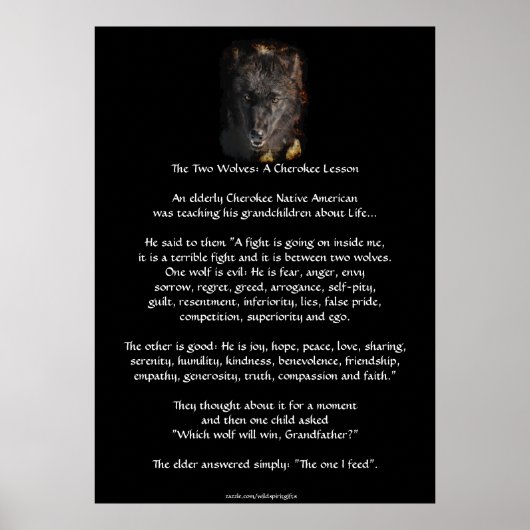 TWEE WOLVES CHEROKEE VERHAAL Wolf Art Poster (Voorkant)