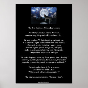 TWEE WOLVES CHEROKEE VERHAAL Wolf Art Poster