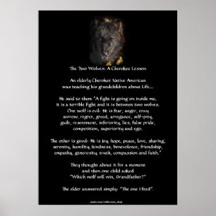 TWEE WOLVES CHEROKEE VERHAAL Wolf Art Poster