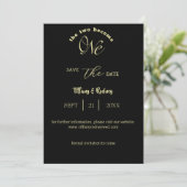 Twee worden één Gold Script Black Save-the-Date Kaart (Staand voorkant)
