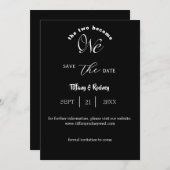 Twee worden één wit script zwart save-the-date kaart (Voorkant / Achterkant)