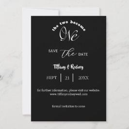 Twee worden één wit script zwart save-the-date kaart