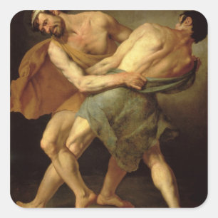 Twee wrestlers vierkante sticker