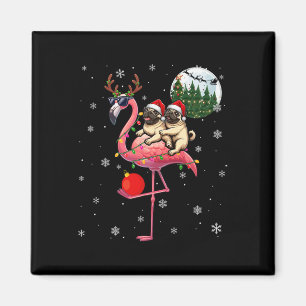 Twee Xmas Mopshonden Rijden Flamingo Rendier Zonne Magneet