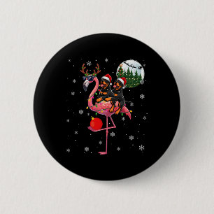 Twee Xmas Rottweilers Rijdend Flamingo Rendier Gez Ronde Button 5,7 Cm