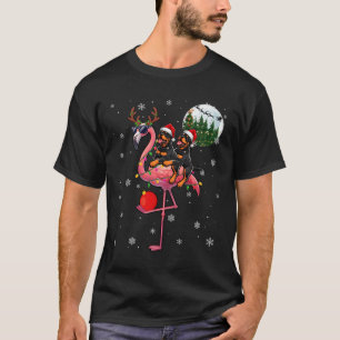 Twee Xmas Rottweilers Rijdend Flamingo Rendier Gez T-shirt