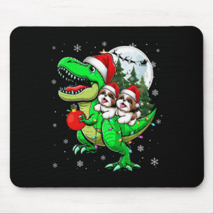 Twee Xmas Shih Tzus Riding T-rex Rendier Lover Kin Muismat