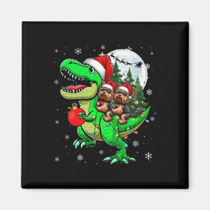 Twee Xmas Yorkshire Terriers rijden op T-rex rendi Magneet