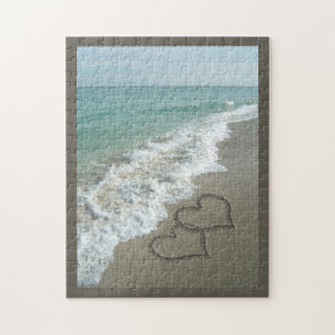 Twee zand harten op de strand, de Romantische Ocea Legpuzzel