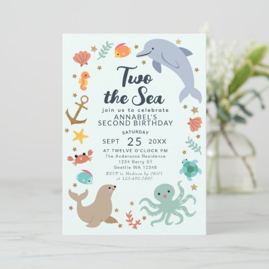 Twee Zee Oceaandieren Kinder tweede verjaardag Kaart (Staand voorkant)