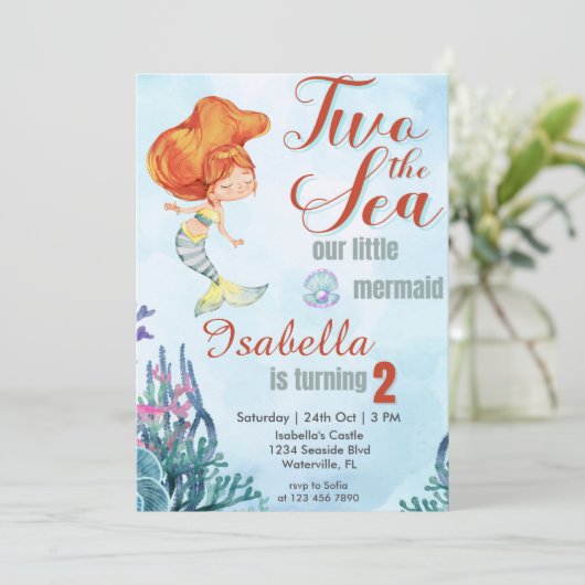 Twee Zee Orang Zeemeermin Meisjes 2e Verjaardag Kaart (Staand voorkant)