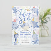 Twee Zee Party Animals Boy Ocean Invitation Kaart (Staand voorkant)
