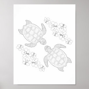 Twee Zee turtles - Poster voor volwassen kleuren