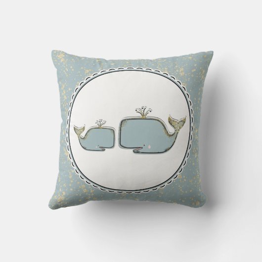 Twee Zee walvissen blauw en gouden bruinkerij Kussen (Achterkant)