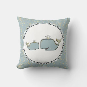 Twee Zee walvissen blauw en gouden bruinkerij Kussen