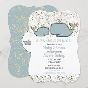 Twee Zee Walvissen Blauw & Goud Boutique Baby Show Kaart