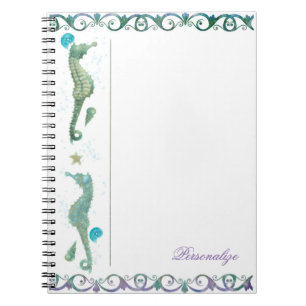 Twee zeepaarden waterverf strand elegant op maat notitieboek
