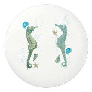 Twee zeepaarden waterverf strand elegante tropisch keramische knop