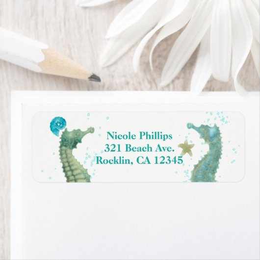 Twee zeepaardjes Waterverf strand bruiloft uitnodi Etiket (Insitu)