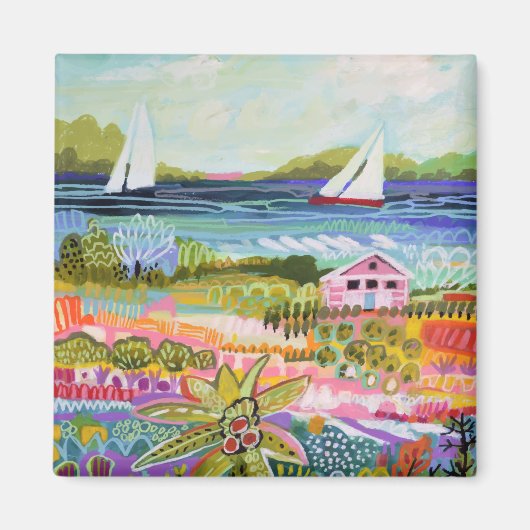 Twee zeilboten en Cottage Magneet (Voorkant)