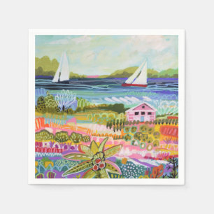 Twee zeilboten en Cottage Servet