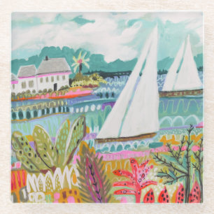 Twee zeilboten glazen onderzetter