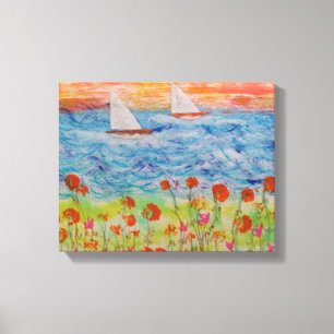 Twee Zeilboten Grote Zon Uitgestrekte Canvas Print