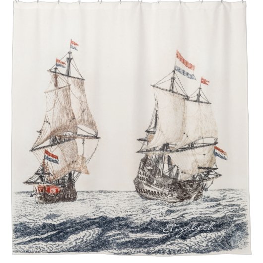 twee zeilschepen op het Zee Johan Teyler Douchegordijn (Voorkant)