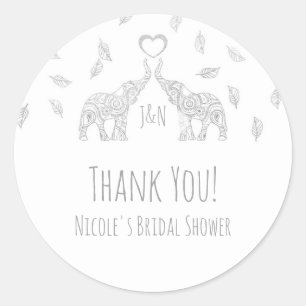 Twee zilveren olifanten & herfst bladeren bruiloft ronde sticker