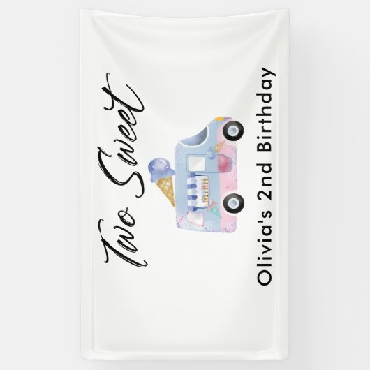 Twee zoete 2e verjaardag Ice Cream Truck Spandoek (Verticaal)
