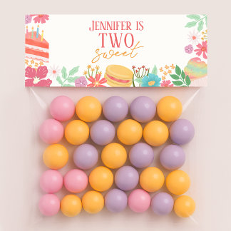 Twee Zoete Bloemige Dessert Goody Treat Zak Topper Notitiekaartje