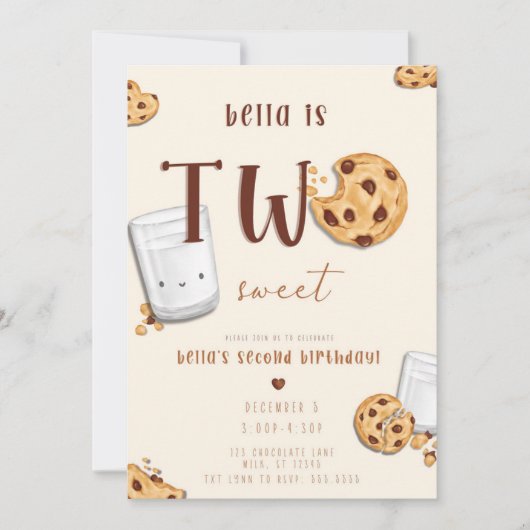 Twee zoete chocoladekoekjes en een uitnodiging voo (Voorkant)