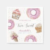 Twee zoete cupcake en donuts meisje 2e verjaardag servet (Voorkant)