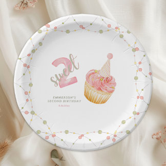 Twee zoete cute cupcake 2de verjaardag  papieren bordje