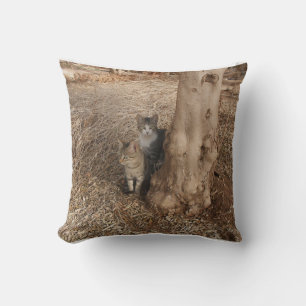 TWEE ZOETE KATTEN IN EEN VELD ORIGINELE AFBEELDING KUSSEN