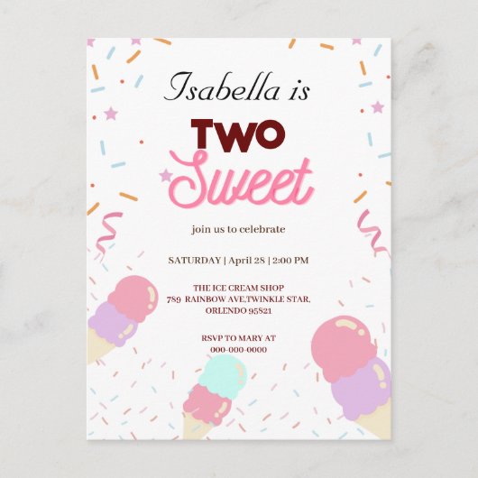 Twee zoete kleurrijke ijs Sprinkle 2de verjaardag Briefkaart (Voorkant)