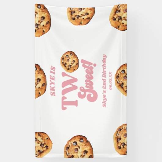 Twee zoete koekjes en melk 2e verjaardagsfeest spandoek (Verticaal)