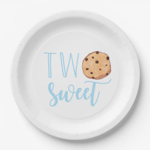 Twee zoete melk en koekjes blauwe verjaardag papieren bordje