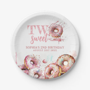 Twee zoete roze Donut Girl 2e verjaardag Papieren Bordje