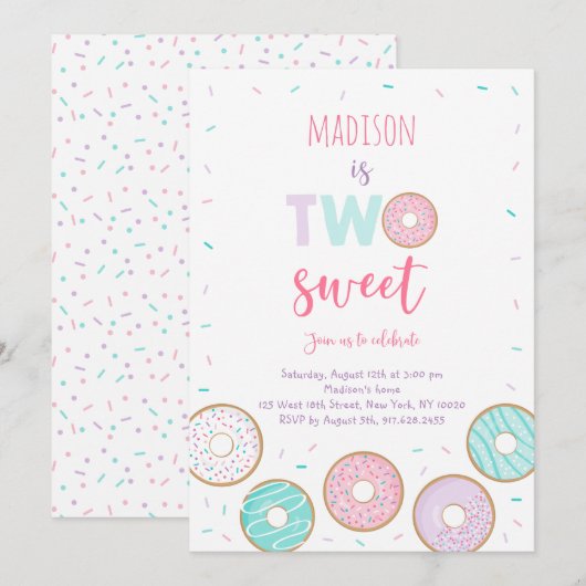 Twee zoete roze donut tweede verjaardag kaart (Voorkant / Achterkant)