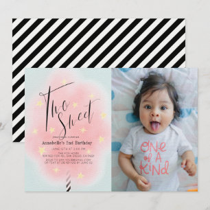 Twee zoete roze katoenen Snoep 2e verjaardag Foto Kaart