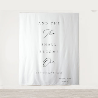 “Twee zullen één worden” Trouwbanner Wandkleed