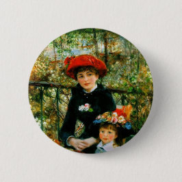 Twee zussen op de Terrace door Renoir Ronde Button 5,7 Cm