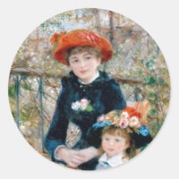 Twee zussen op terras van Renoir. Kunstdruk.
