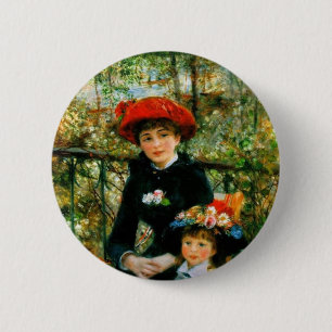 Twee zusters op het terras van Renoir Ronde Button 5,7 Cm