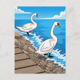 Twee zwanen bij een meer ansichtkaart briefkaart