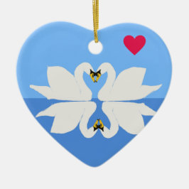 Twee zwanen in de klassieke Valentijn van de Heart Keramisch Ornament